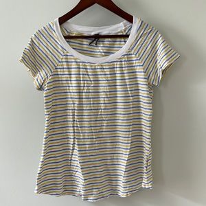 Blue and yellow Anthropologie vintage style striped tshirt